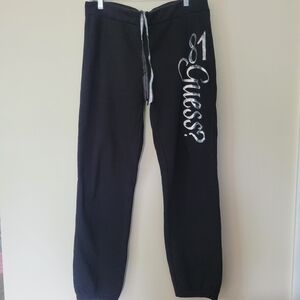 Guess Women’s Black Logo Joggers Sweatpants Size Large Drawstring Foil Print